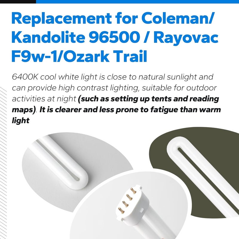 LVACODV 6400K 2G7 Base Camping Lantern Bulb Replacement for Rayovac F9w-1, Kandolite 96500, Coleman, Ozark Trail | 4 Pin, 580 Lumens, 10,000 Hour Lifespan - Image 3